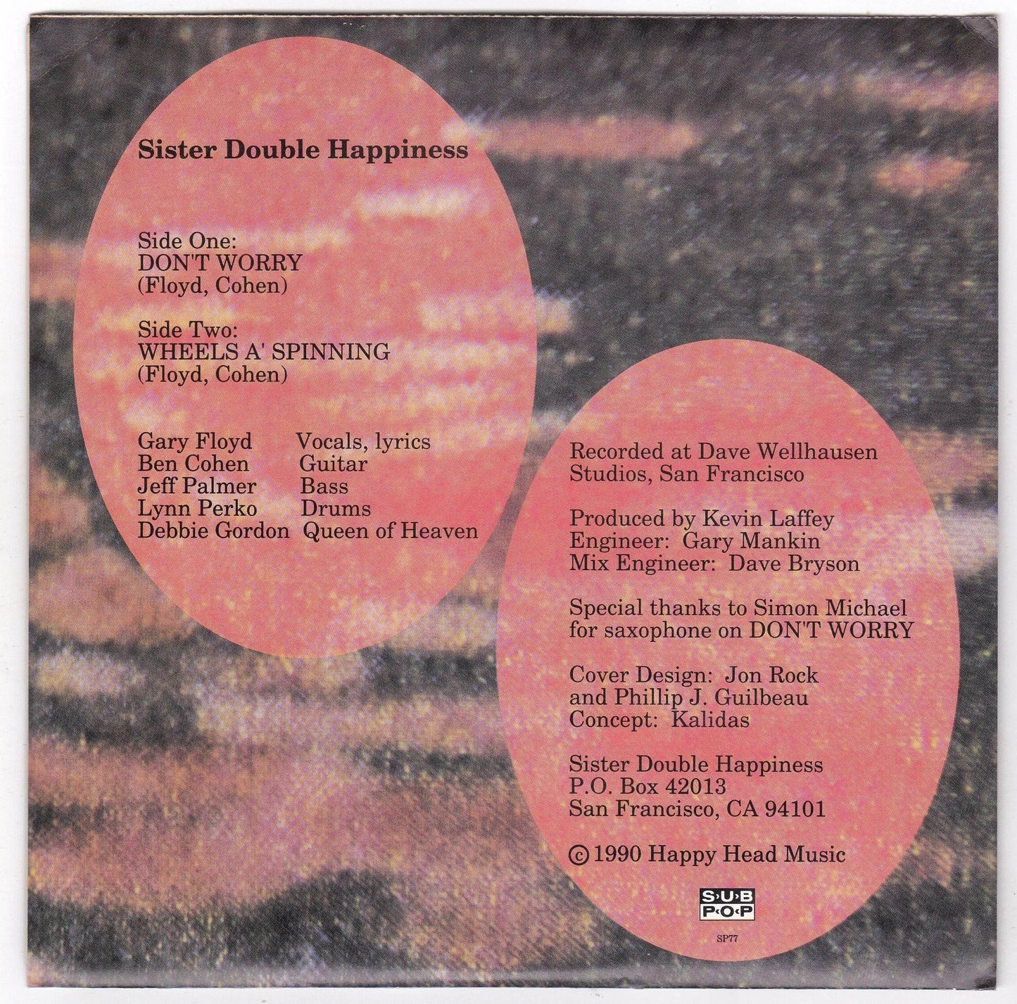 Sister Double Happiness Don't Worry 7" 45 RPM Vinyl 1990 Sub Pop - TulipStuff