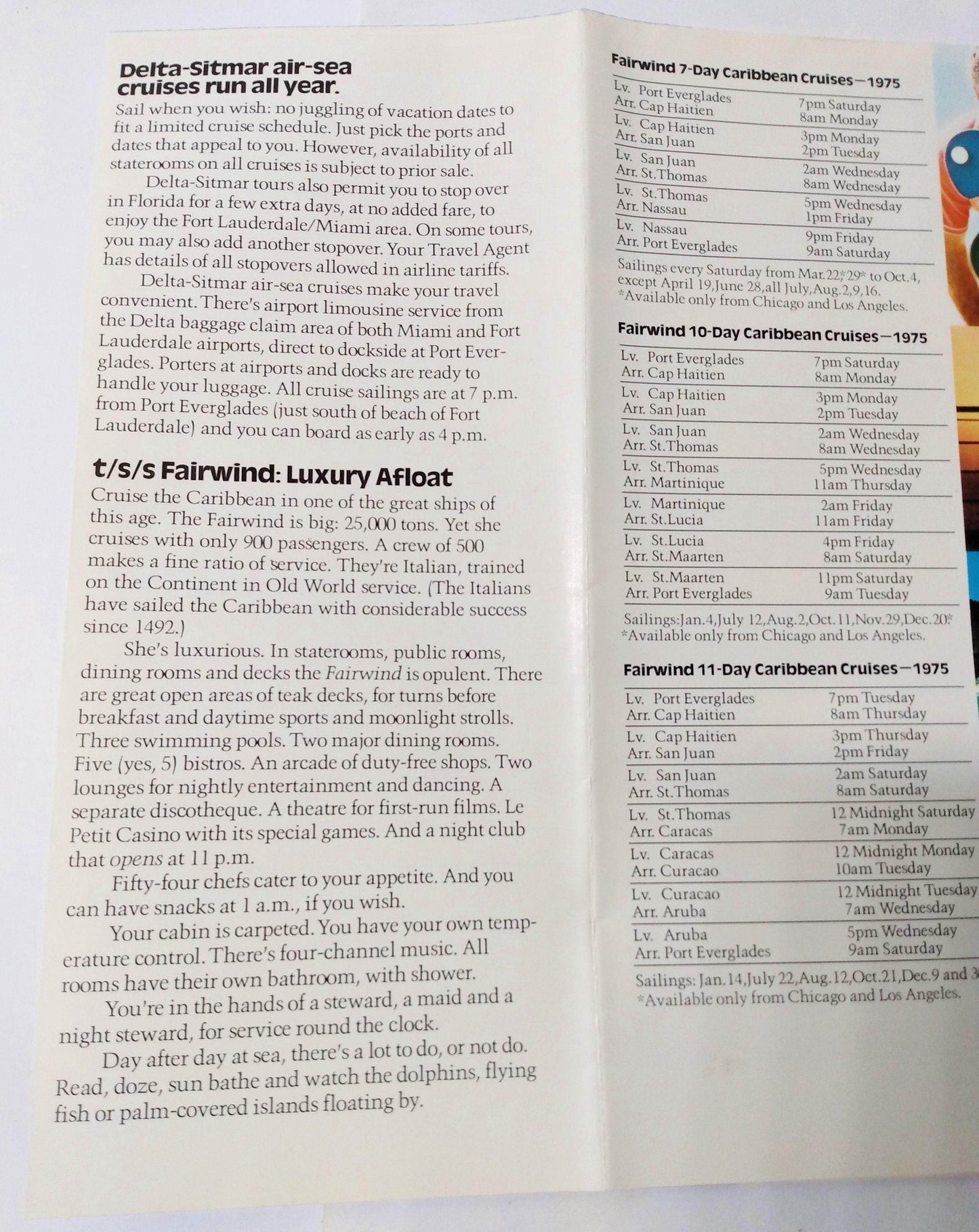 Sitmar Delta 1975 Air/Sea 7-14 Day Caribbean Cruises tss Fairwind - TulipStuff