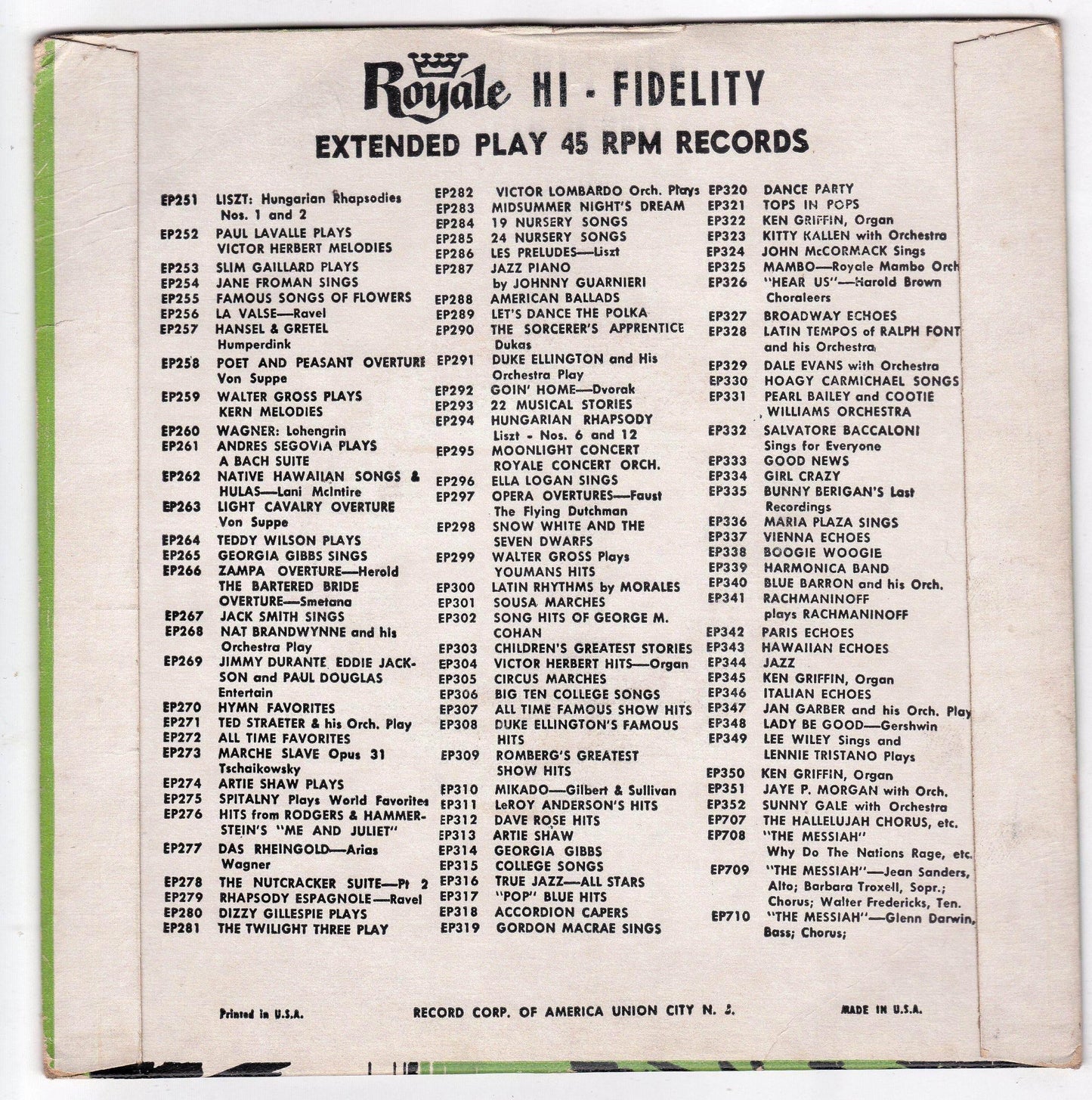 South Pacific Paul Paine And His Society Orchestra 7" Vinyl EP 1951 - TulipStuff