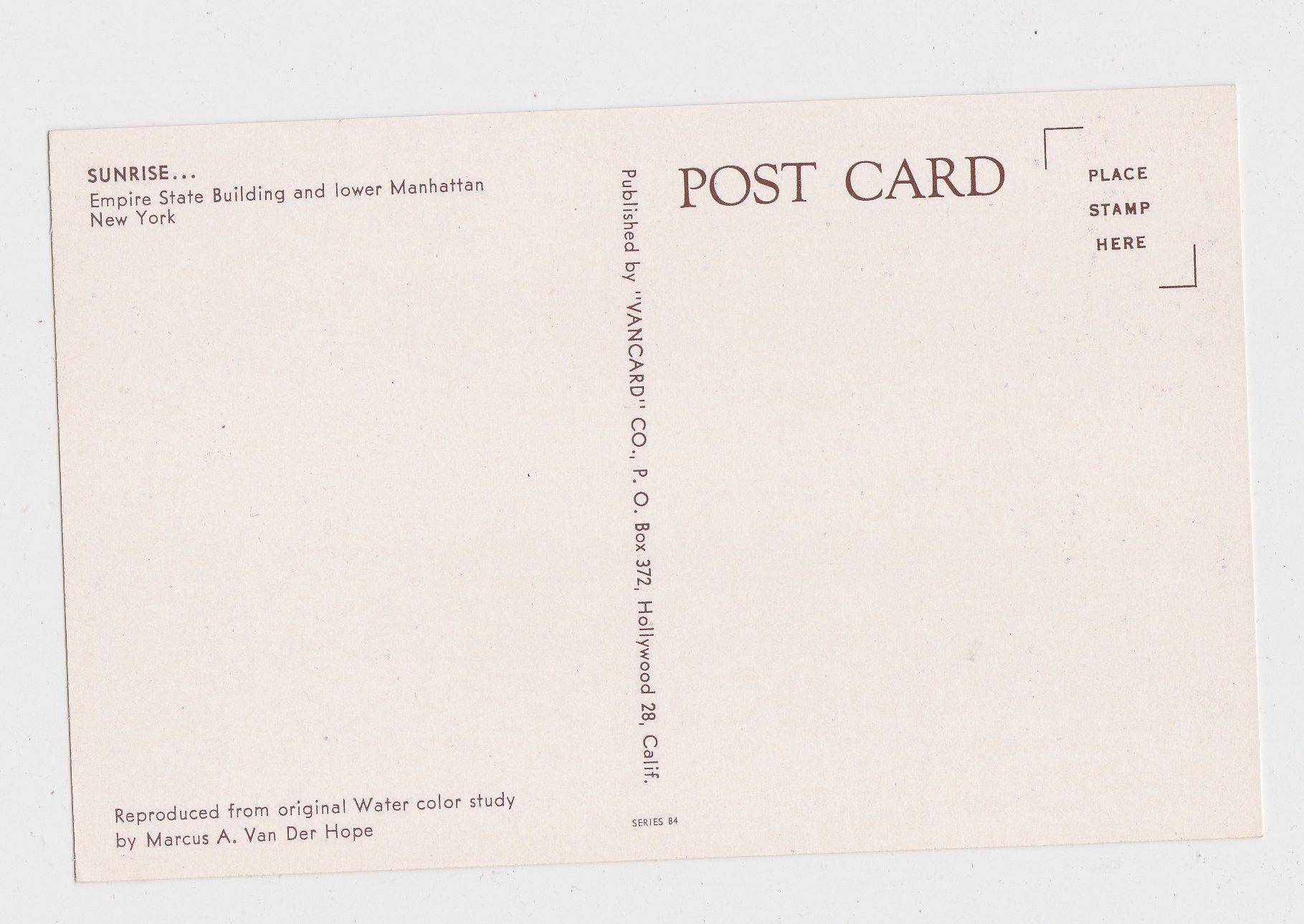 Empire State Building Lower Manhattan Sunrise New York City 1950's Postcard - TulipStuff