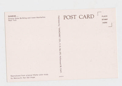 Empire State Building Lower Manhattan Sunrise New York City 1950's Postcard - TulipStuff