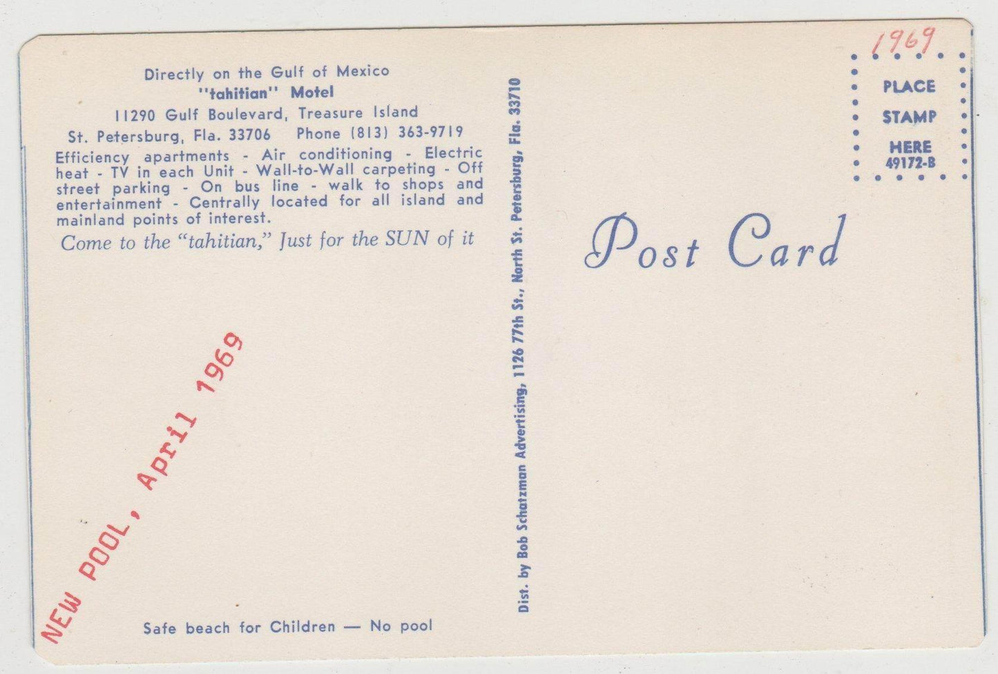 Tahitian Motel Treasure Island Gulf Blvd St Petersburg Florida 1969 - TulipStuff