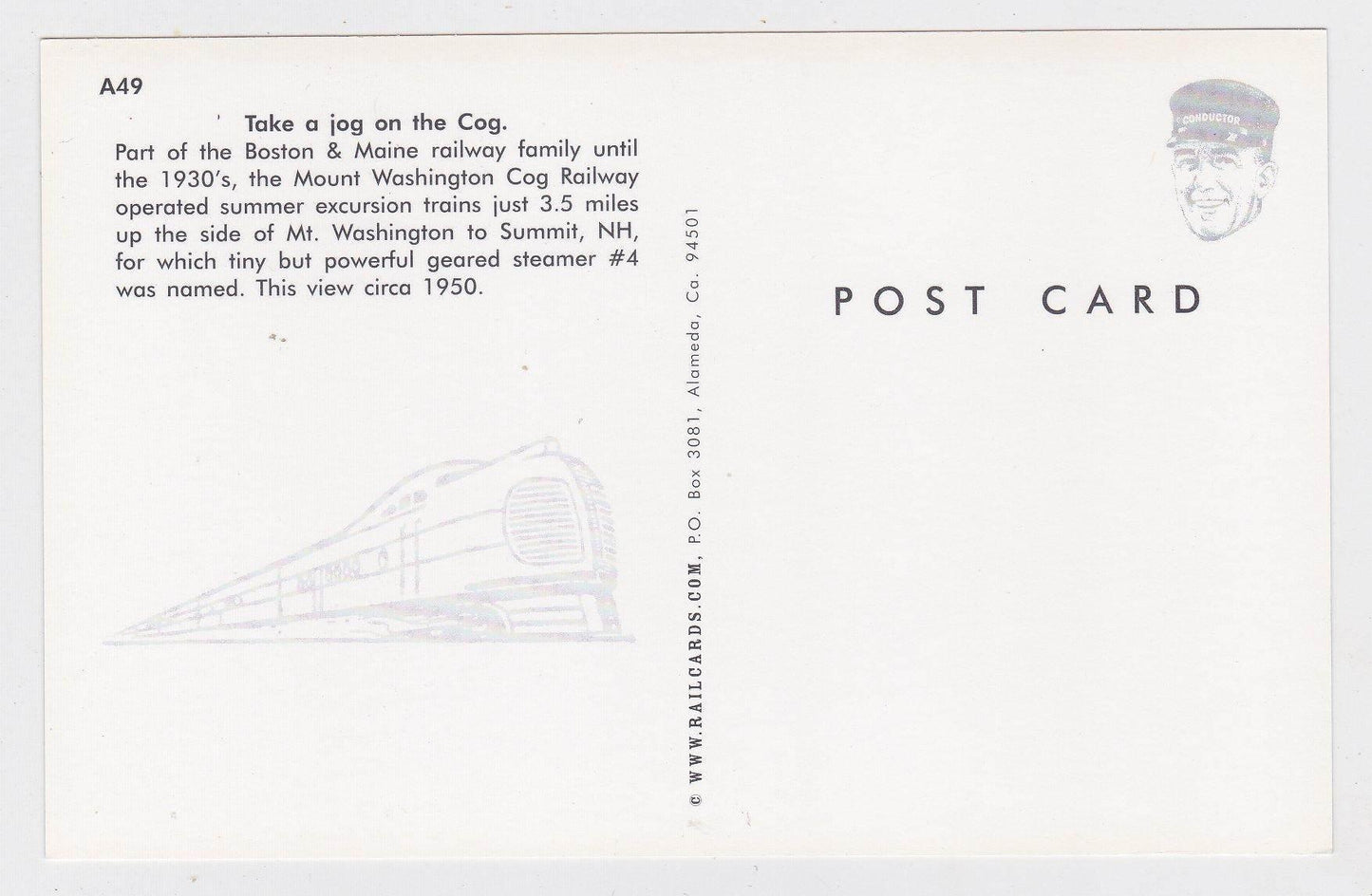 Mount Washington Cog Railway Summer Excursion Train Postcard - TulipStuff