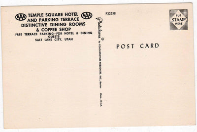 Temple Square Hotel and Dining Room Salt Lake City Utah 1950's Postcard - TulipStuff