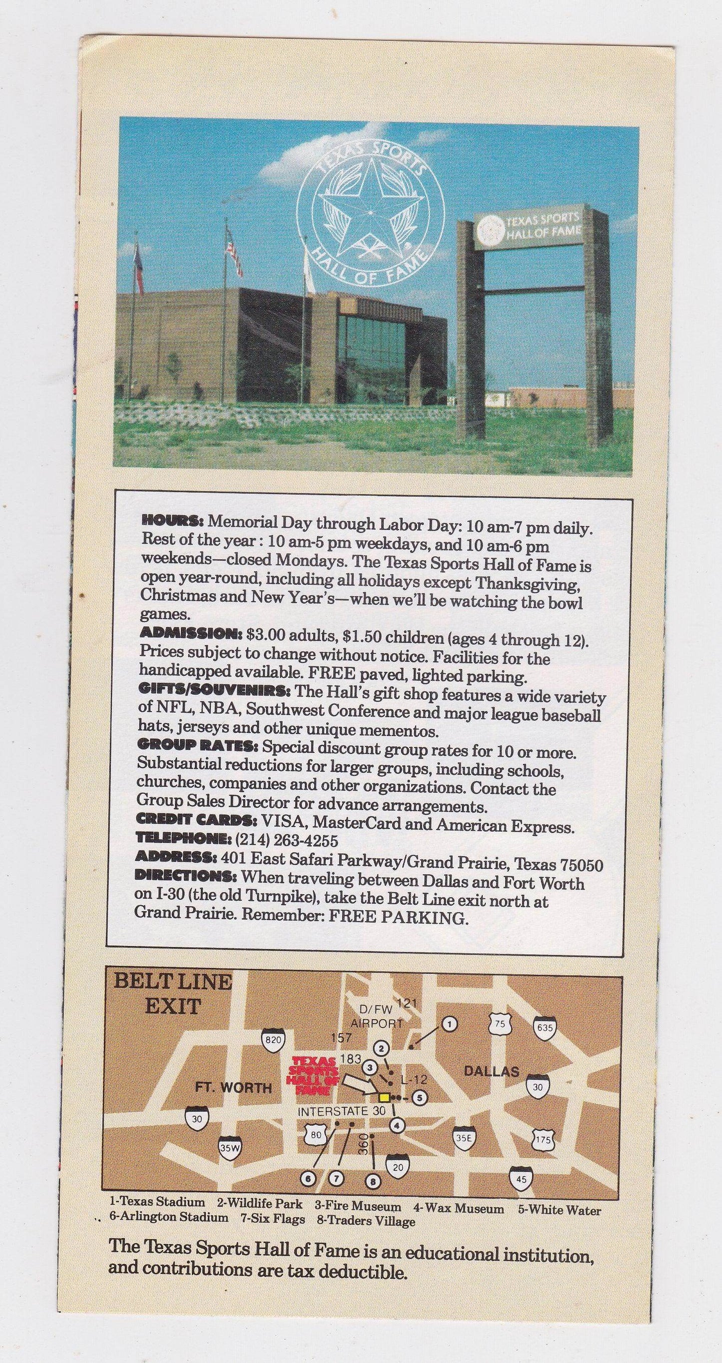 Texas Sports Hall of Fame Museum Grand Prairie Texas 1982 Brochure - TulipStuff