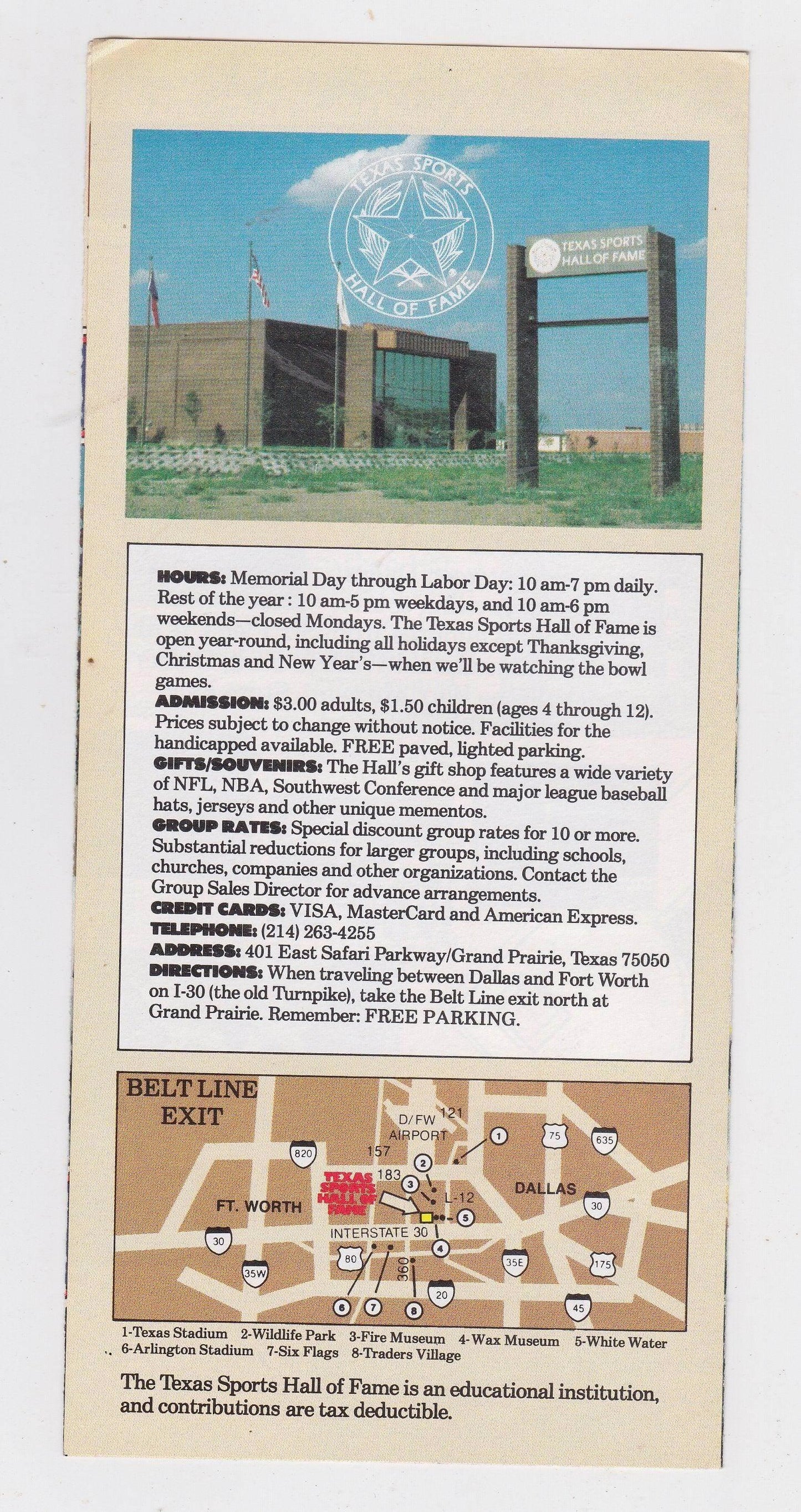 Texas Sports Hall of Fame Museum Grand Prairie Texas 1982 Brochure - TulipStuff