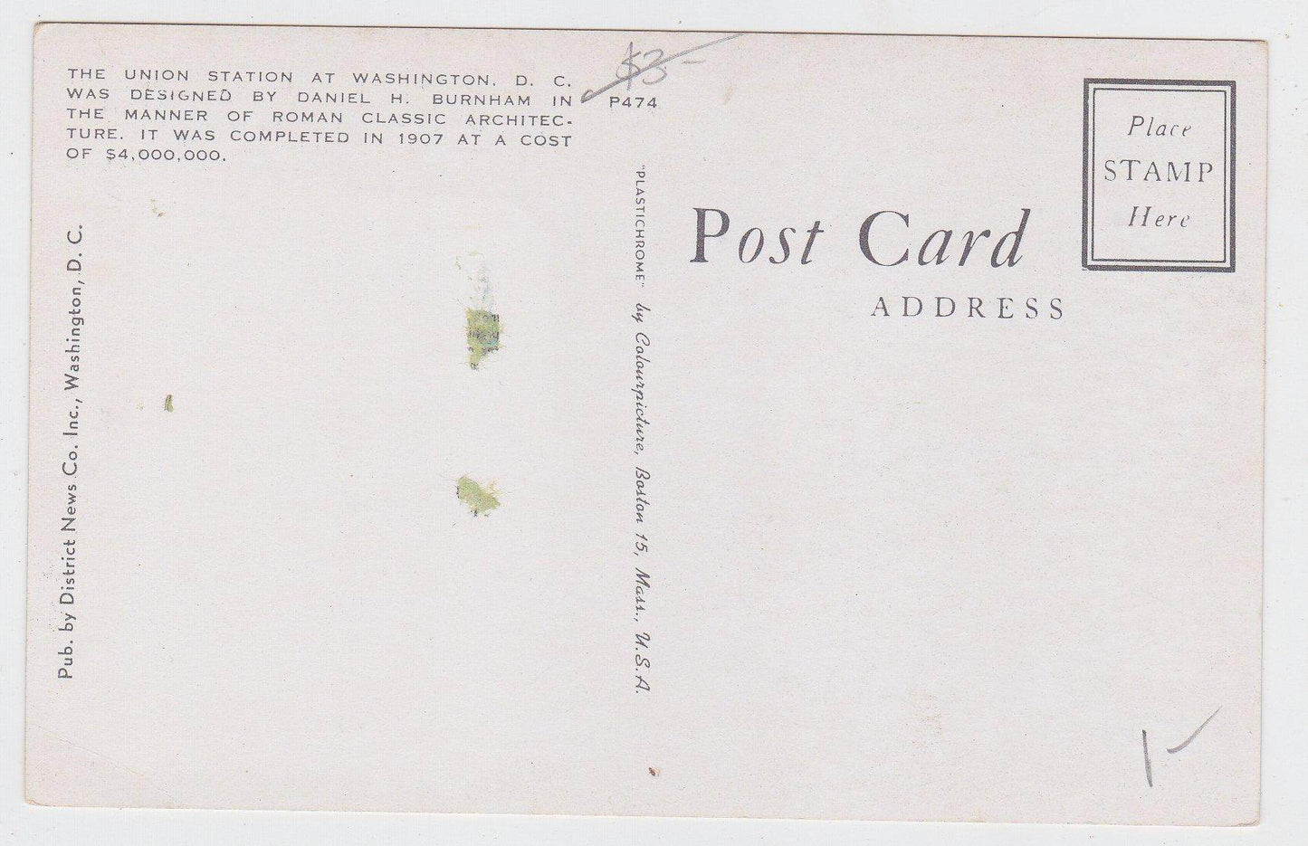 Union Station Washington DC Late 1940's Postcard - TulipStuff