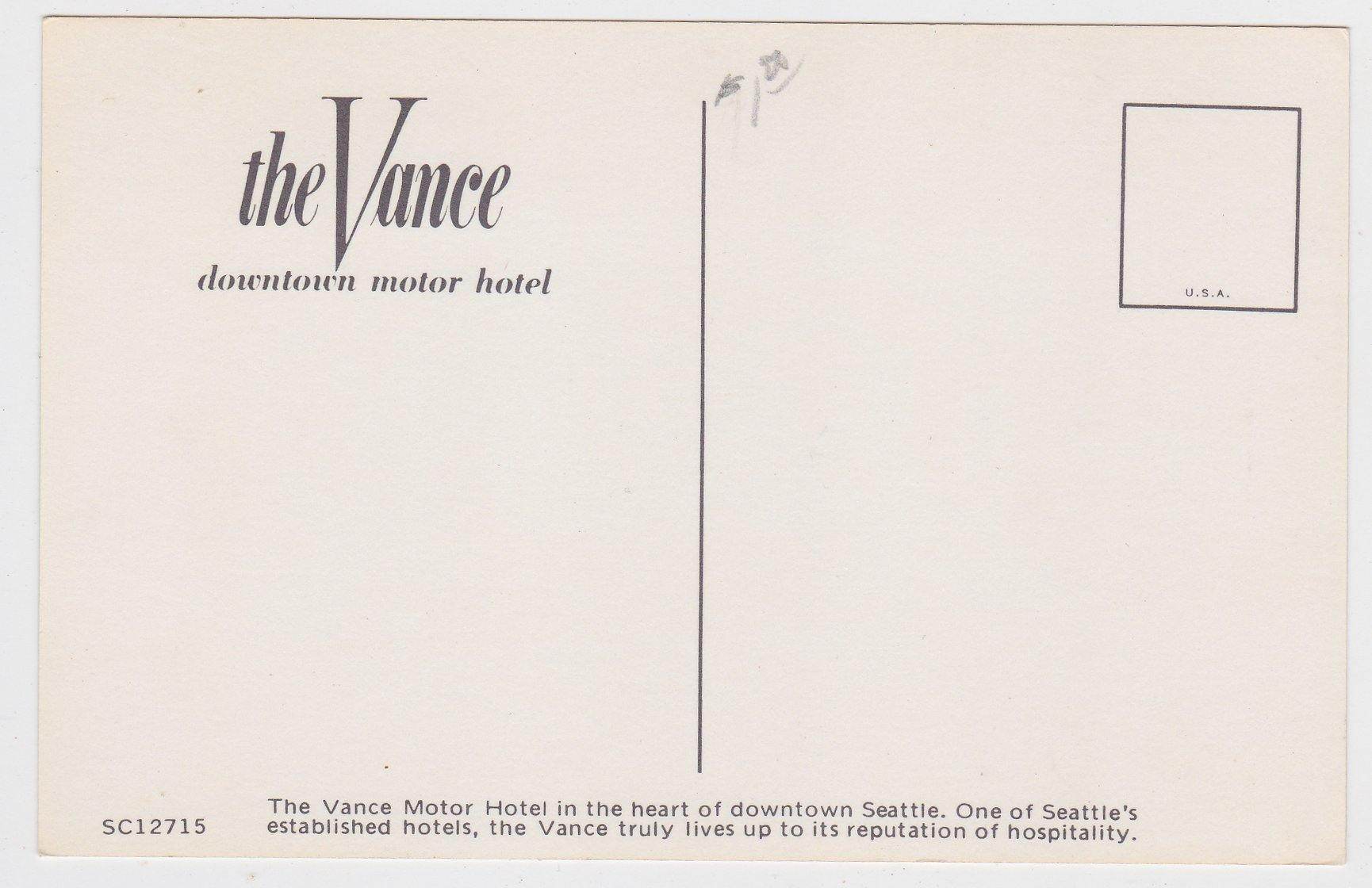 The Vance Downtown Motor Hotel Seattle Washington 1970's - TulipStuff