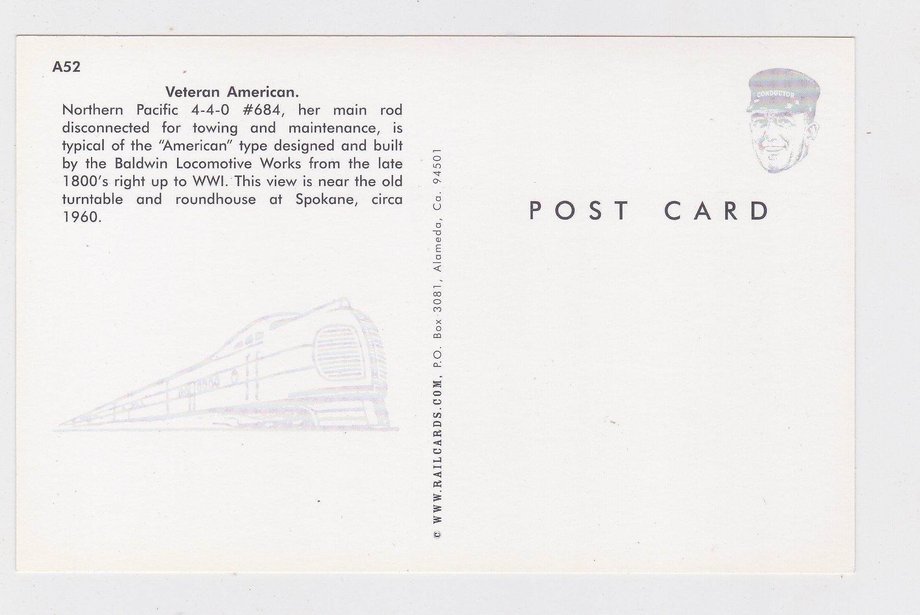 Northern Pacific Railway Baldwin Steam Locomotive American 4-4-0 Postcard - TulipStuff