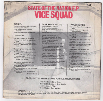 Vice Squad State of the Nation 7" EP Vinyl Record UK Punk 1982 - TulipStuff