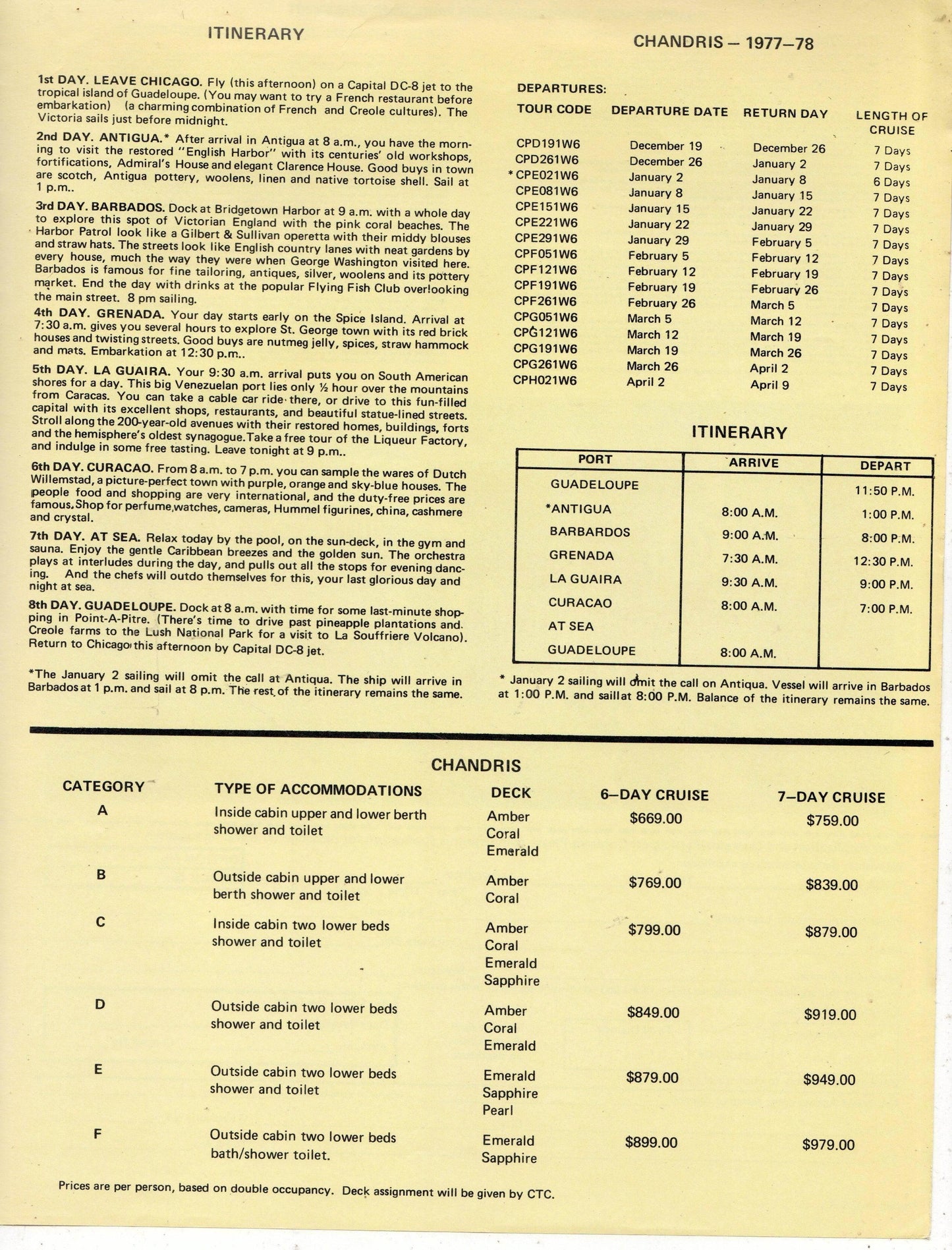 Chandris Cruises The Victoria 1977-78 Caribbean Air/Sea Brochure - TulipStuff