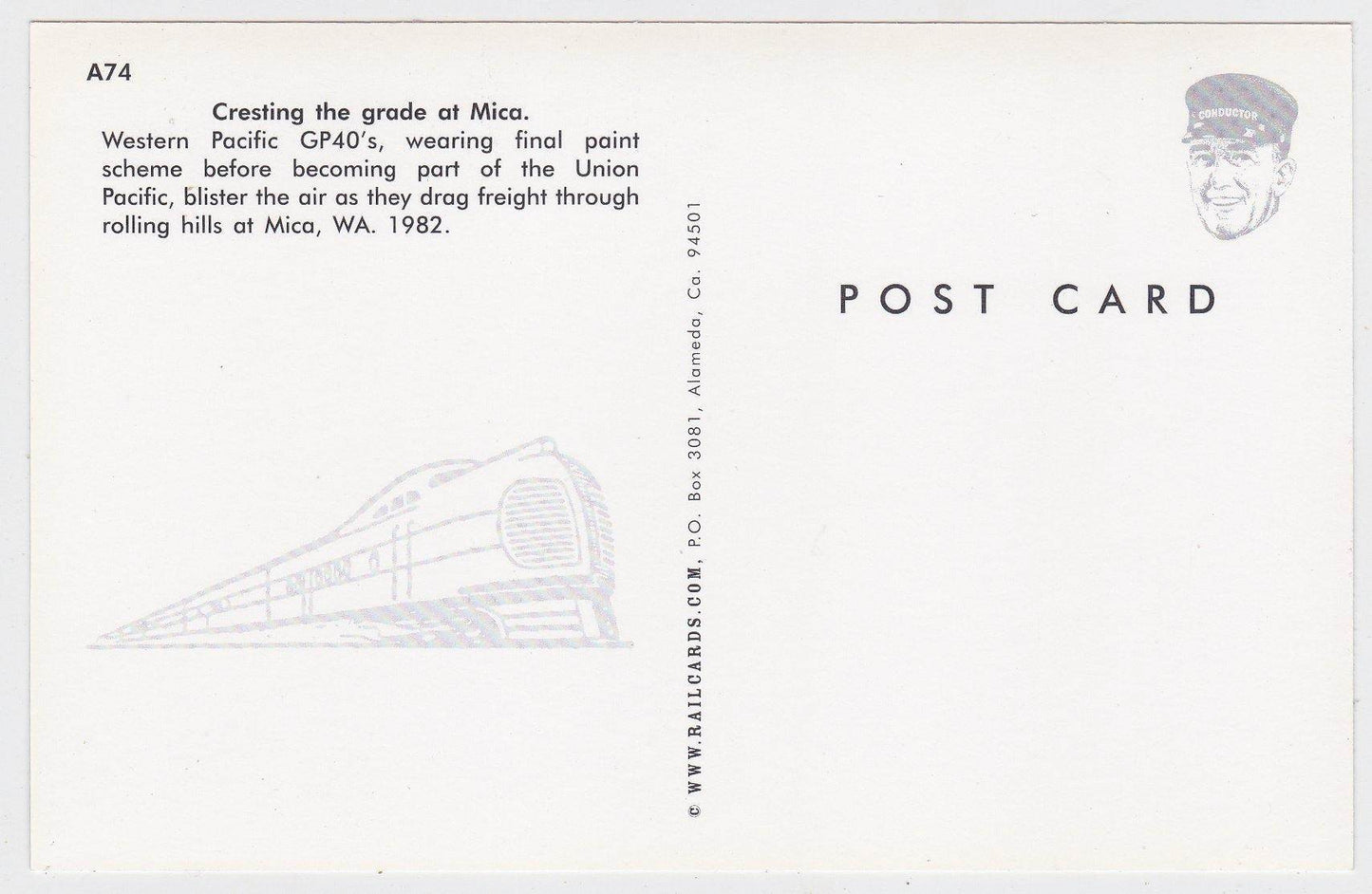 Western Pacific EMD GP40 Diesel Locomotive Freight Train Mica WA 1982 - TulipStuff