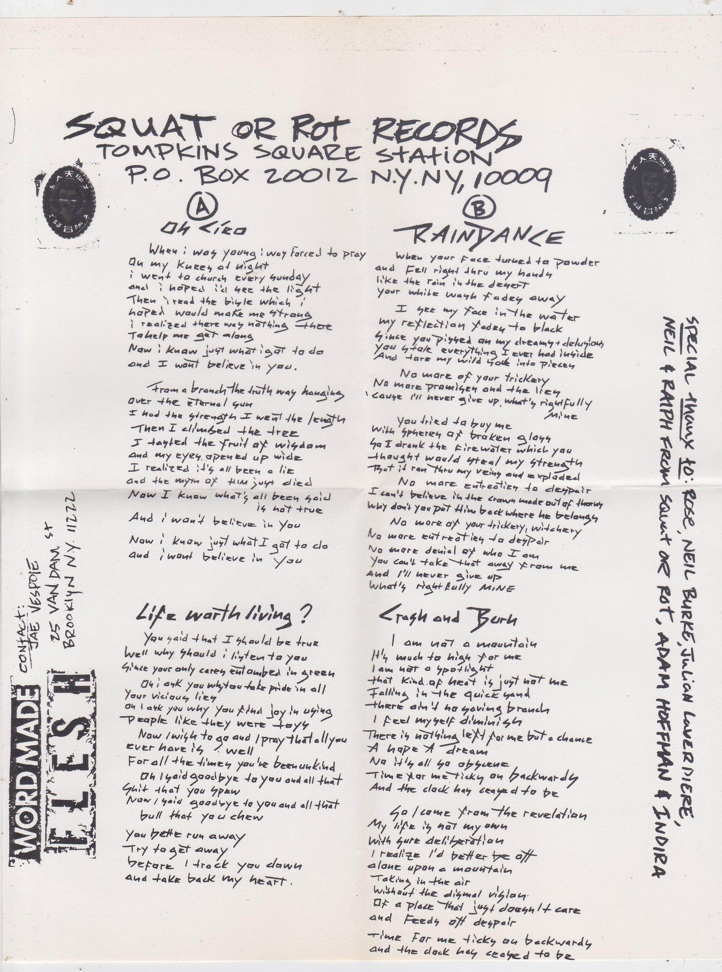 Word Made Flesh 7" EP Vinyl Record NYHC Punk Squat or Rot 1990 - TulipStuff