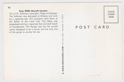 WWII Aircraft Carriers Postcard Yorktown Lexington Wasp Ranger - TulipStuff