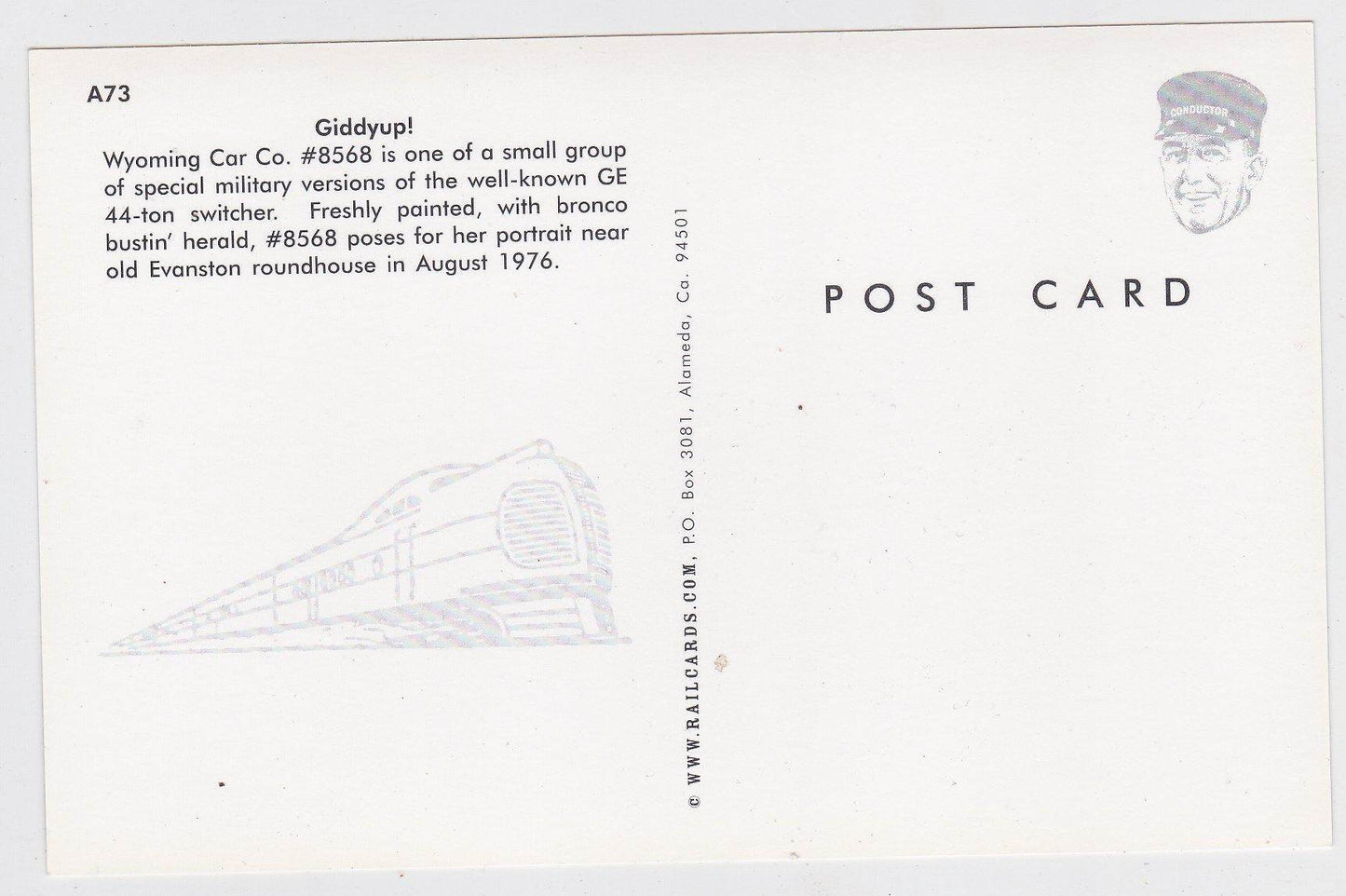 Wyoming Car Co. #8568 GE 44-ton Switcher Diesel Locomotive - TulipStuff