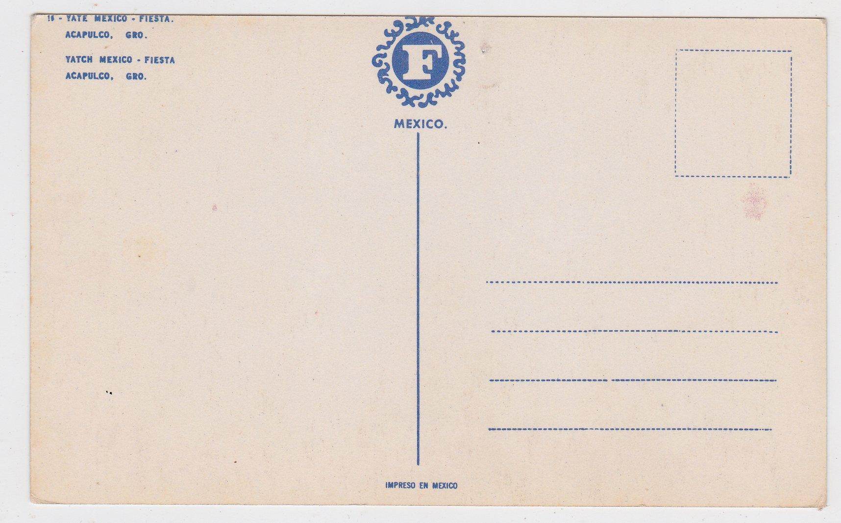 Yate Fiesta Harbor Cruise Ship Acapulco Mexico Postcard 1950's - TulipStuff