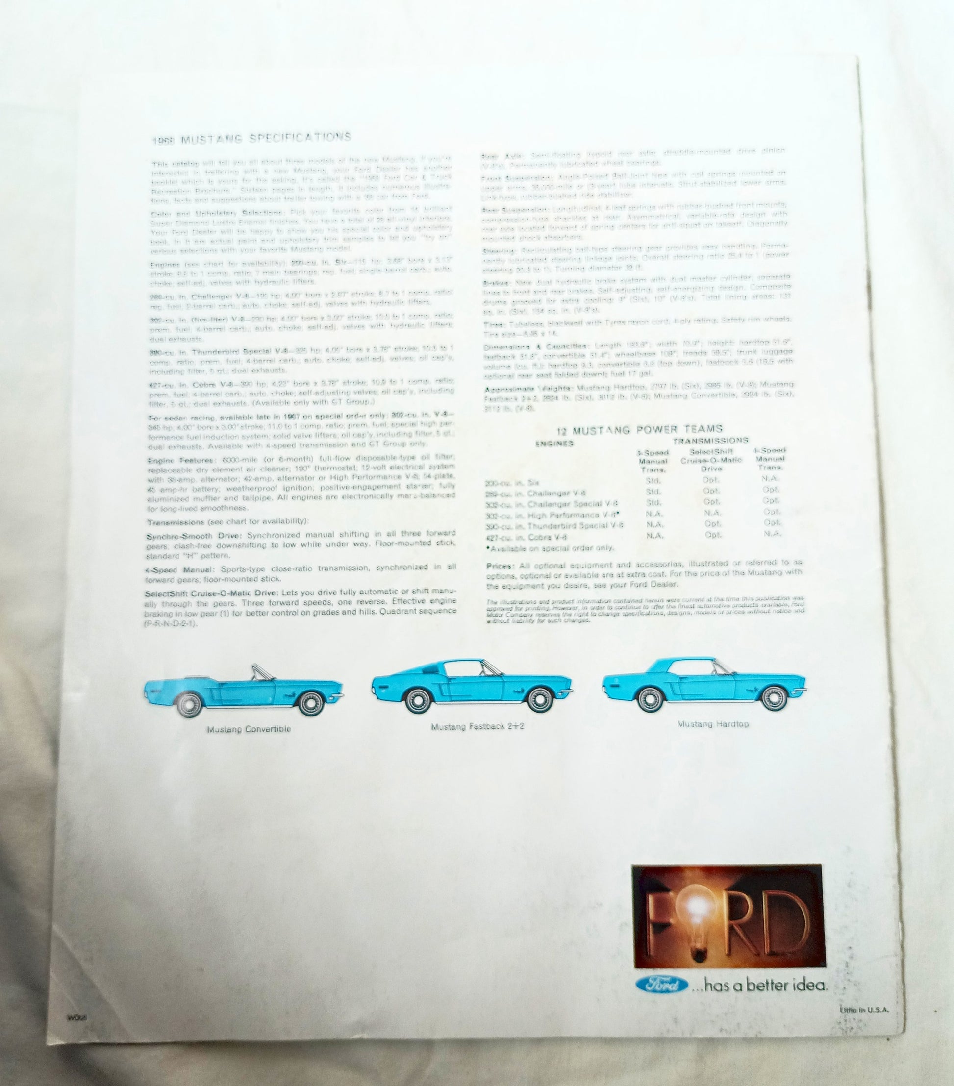 Ford Mustang 1968 Dealer Sales Brochure Hardtop Fastback 2+2 Convertible - TulipStuff