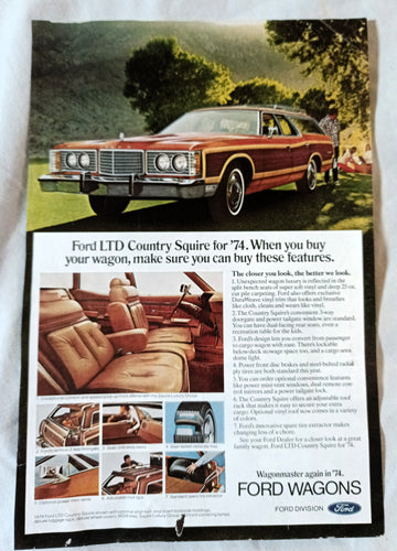 1974 Ford LTD Country Squire Station Wagon Vintage Print Ad - TulipStuff