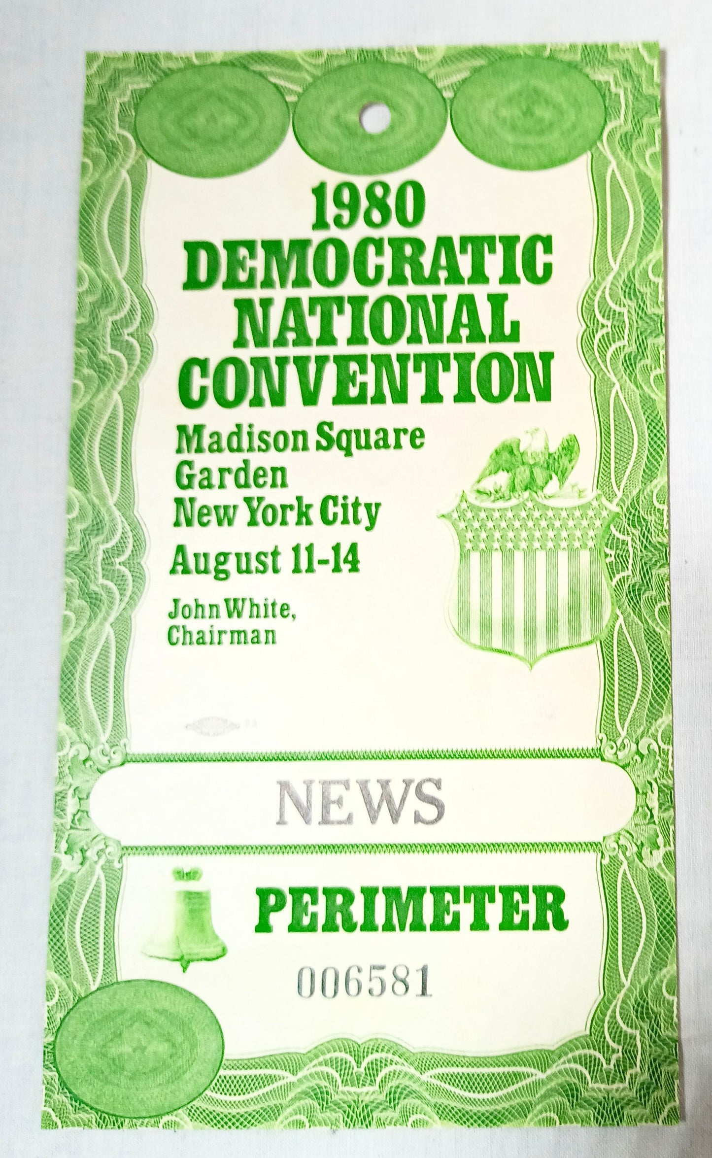 1980 Democratic National Convention Press Pass Madison Sq Garden NYC - TulipStuff