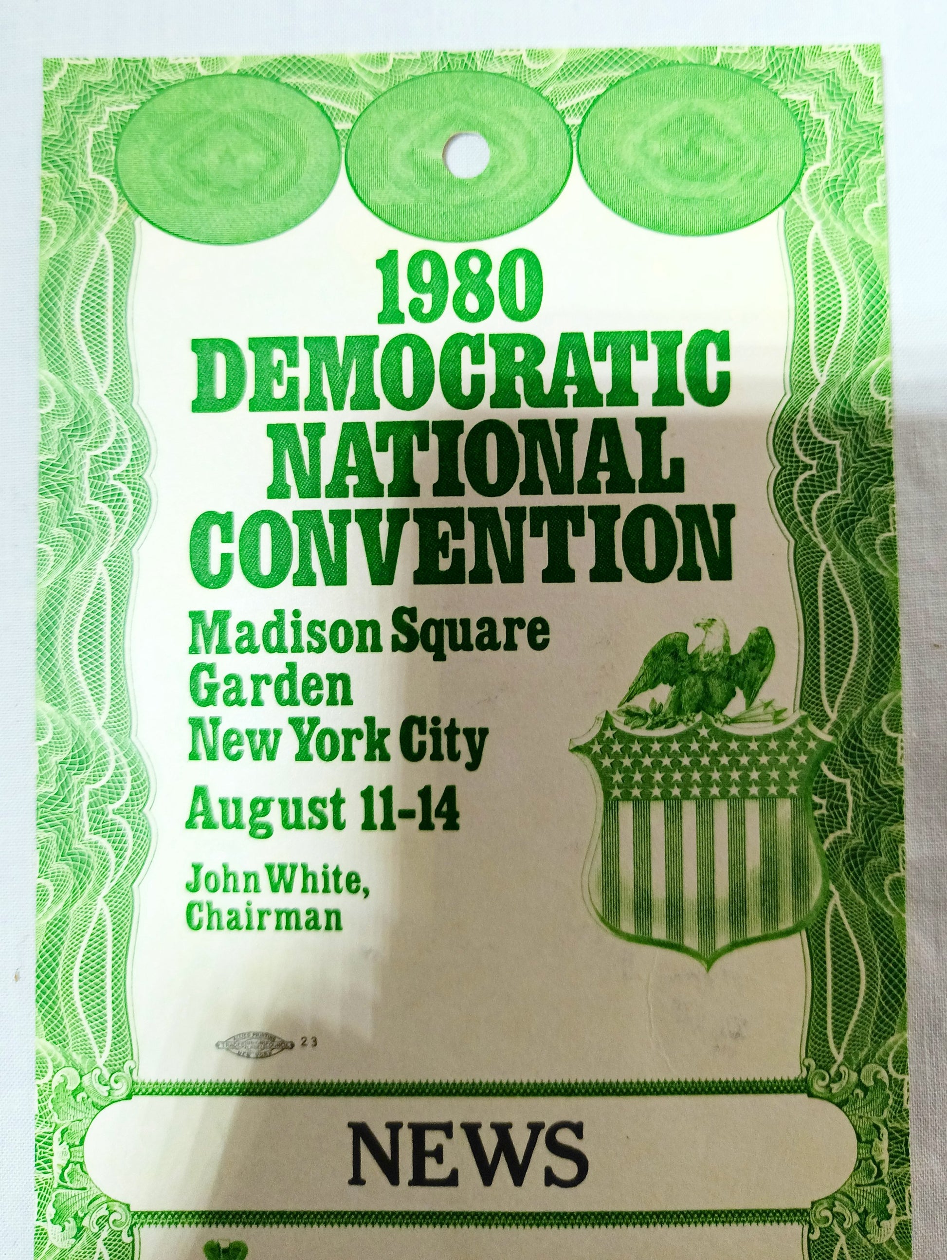 1980 Democratic National Convention Press Pass Madison Sq Garden NYC - TulipStuff