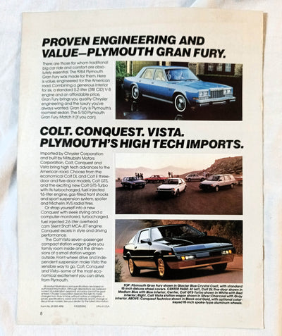 1984 Plymouth Full Line Dealer Sales Brochure Voyager Reliant Turismo - TulipStuff