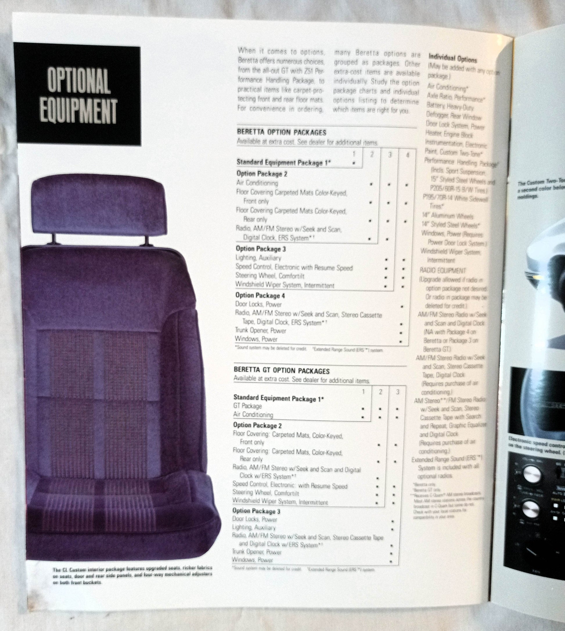 1988 Chevrolet Beretta Coupe CL GT Z51 Dealer Sales Brochure - TulipStuff