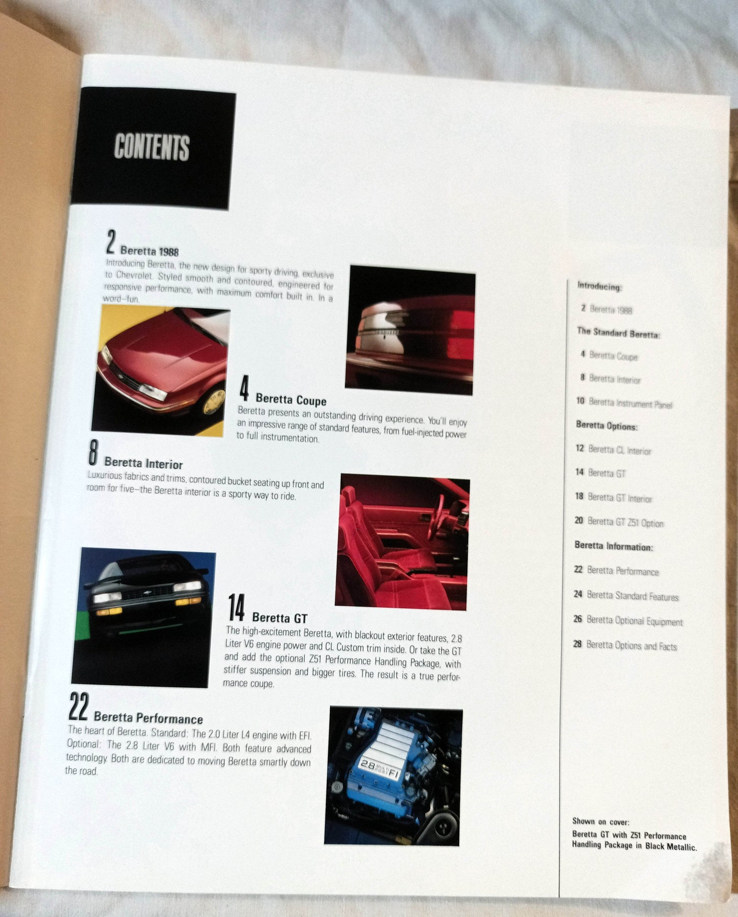 1988 Chevrolet Beretta Coupe CL GT Z51 Dealer Sales Brochure - TulipStuff