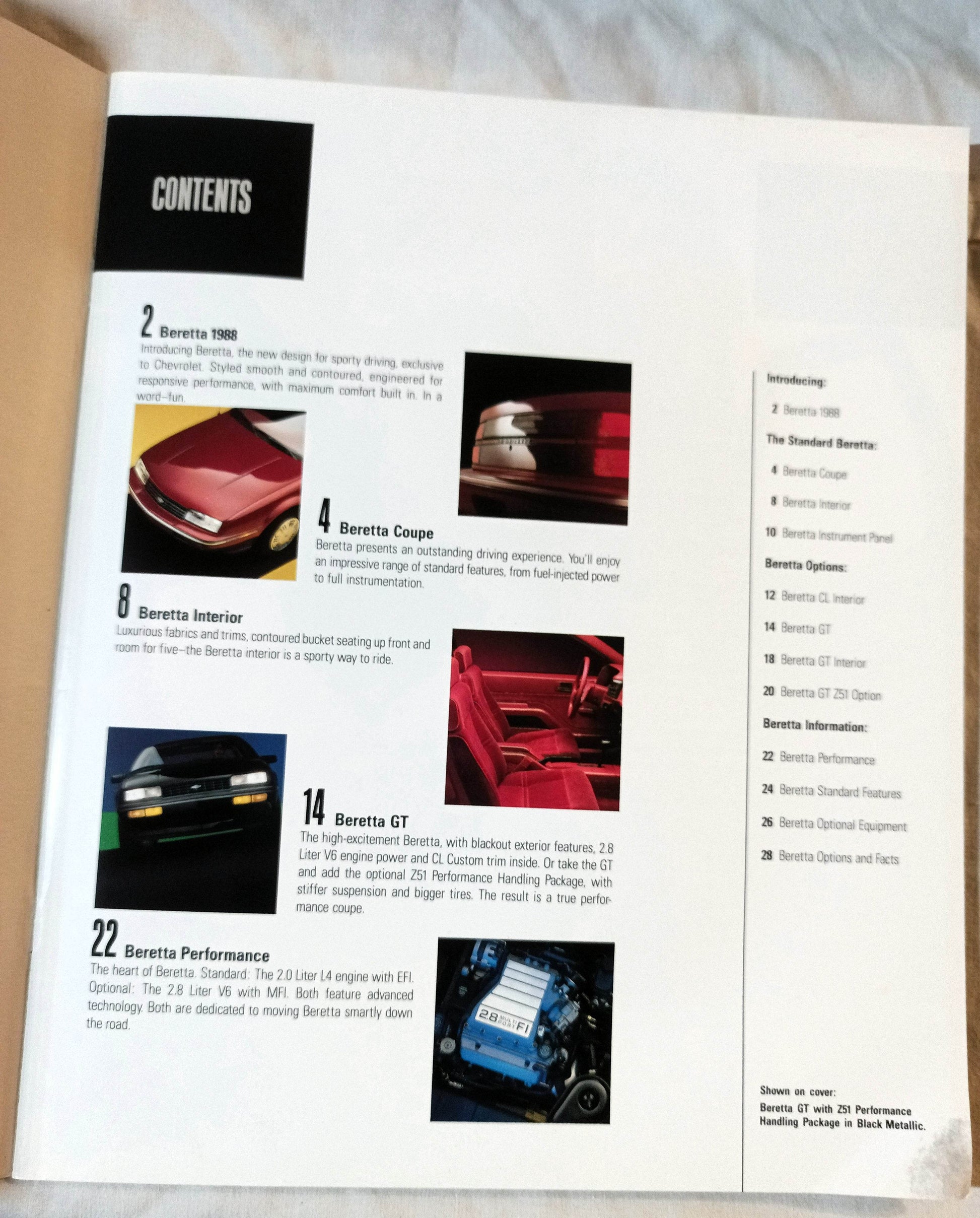 1988 Chevrolet Beretta Coupe CL GT Z51 Dealer Sales Brochure - TulipStuff