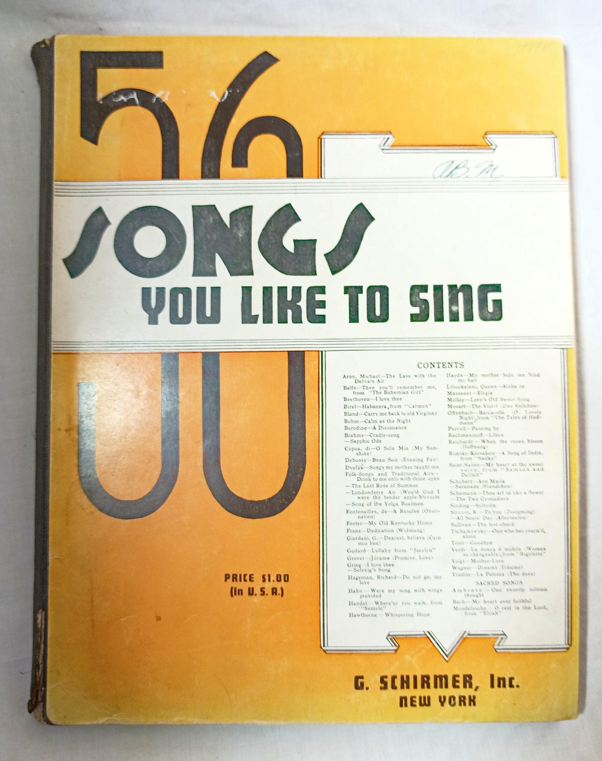 56 Songs You Like To Sing Vocal Piano Sheet Music Book G Schirmer 1937 - TulipStuff