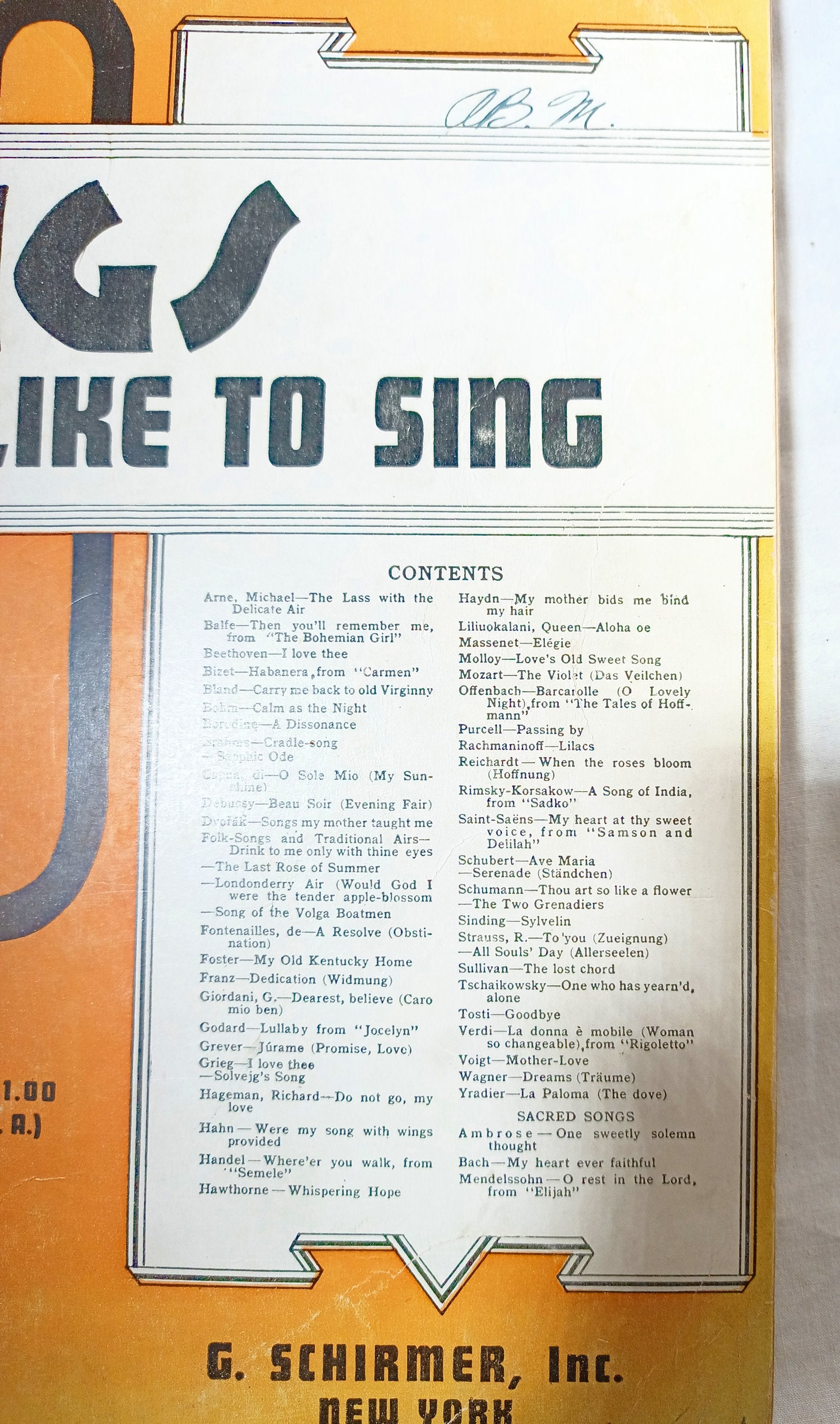 56 Songs You Like To Sing Vocal Piano Sheet Music Book G Schirmer 1937 - TulipStuff