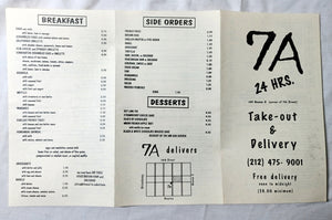 7A Cafe Avenue A NYC Restaurant Takeout Menu Early 2000's - TulipStuff