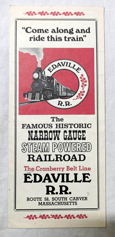 Edaville Railroad 1972 Timetable Brochure Narrow Gauge Steam Powered RR - TulipStuff