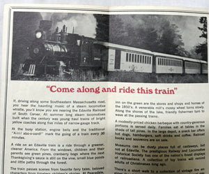 Edaville Railroad 1972 Timetable Brochure Narrow Gauge Steam Powered RR