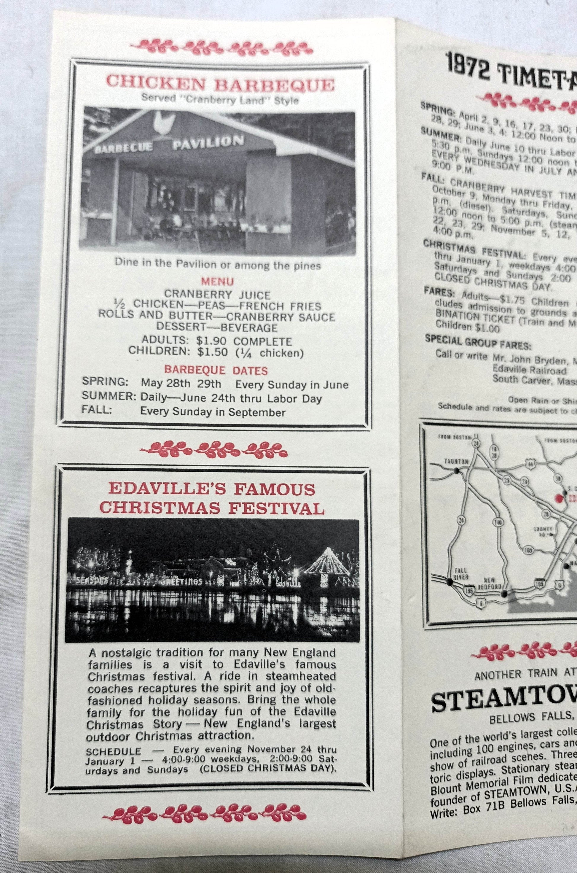 Edaville Railroad 1972 Timetable Brochure Narrow Gauge Steam Powered RR - TulipStuff