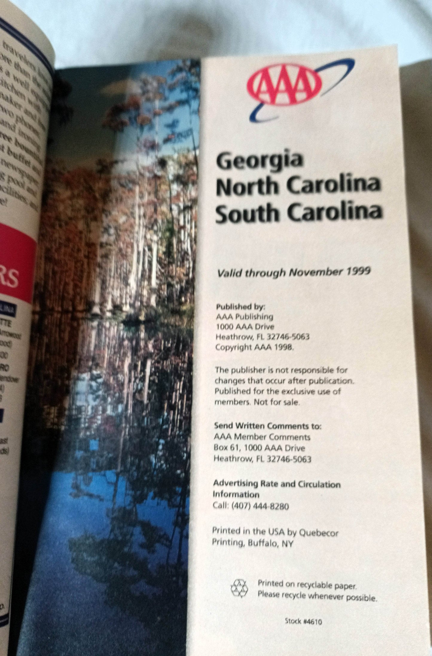 AAA TourBook 1999 Georgia North Carolina South Carolina Travel Guide - TulipStuff