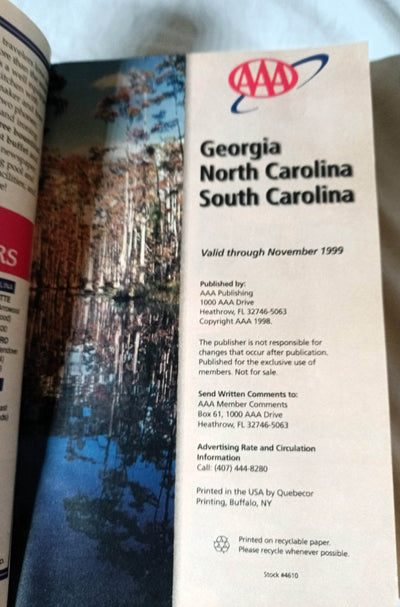 AAA TourBook 1999 Georgia North Carolina South Carolina Travel Guide - TulipStuff