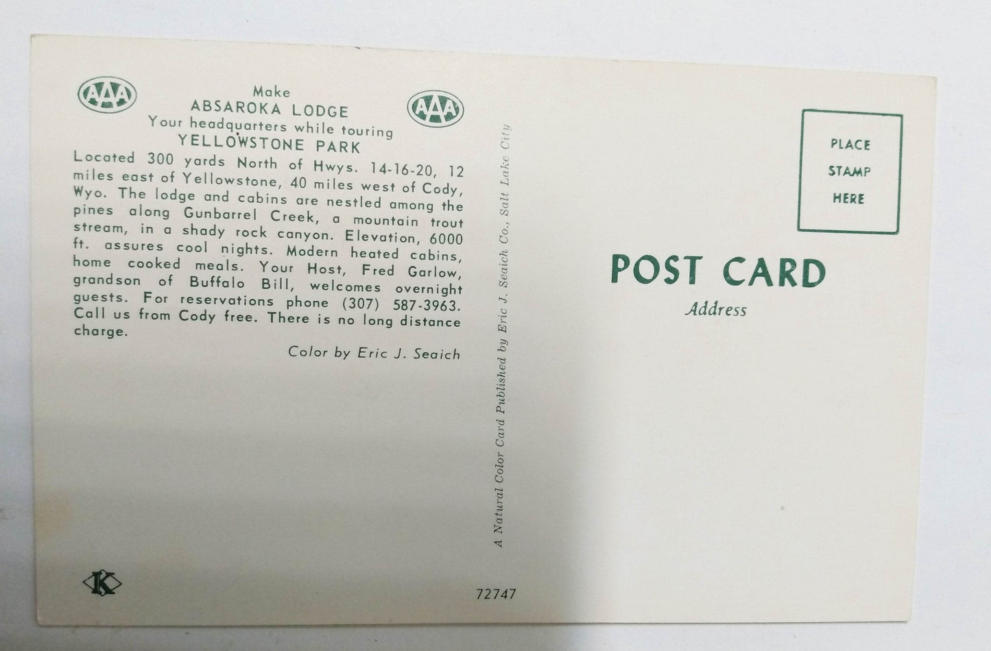 Absaroka Lodge and Cabins Yellowstone Park Wyoming 1960's Postcard - TulipStuff