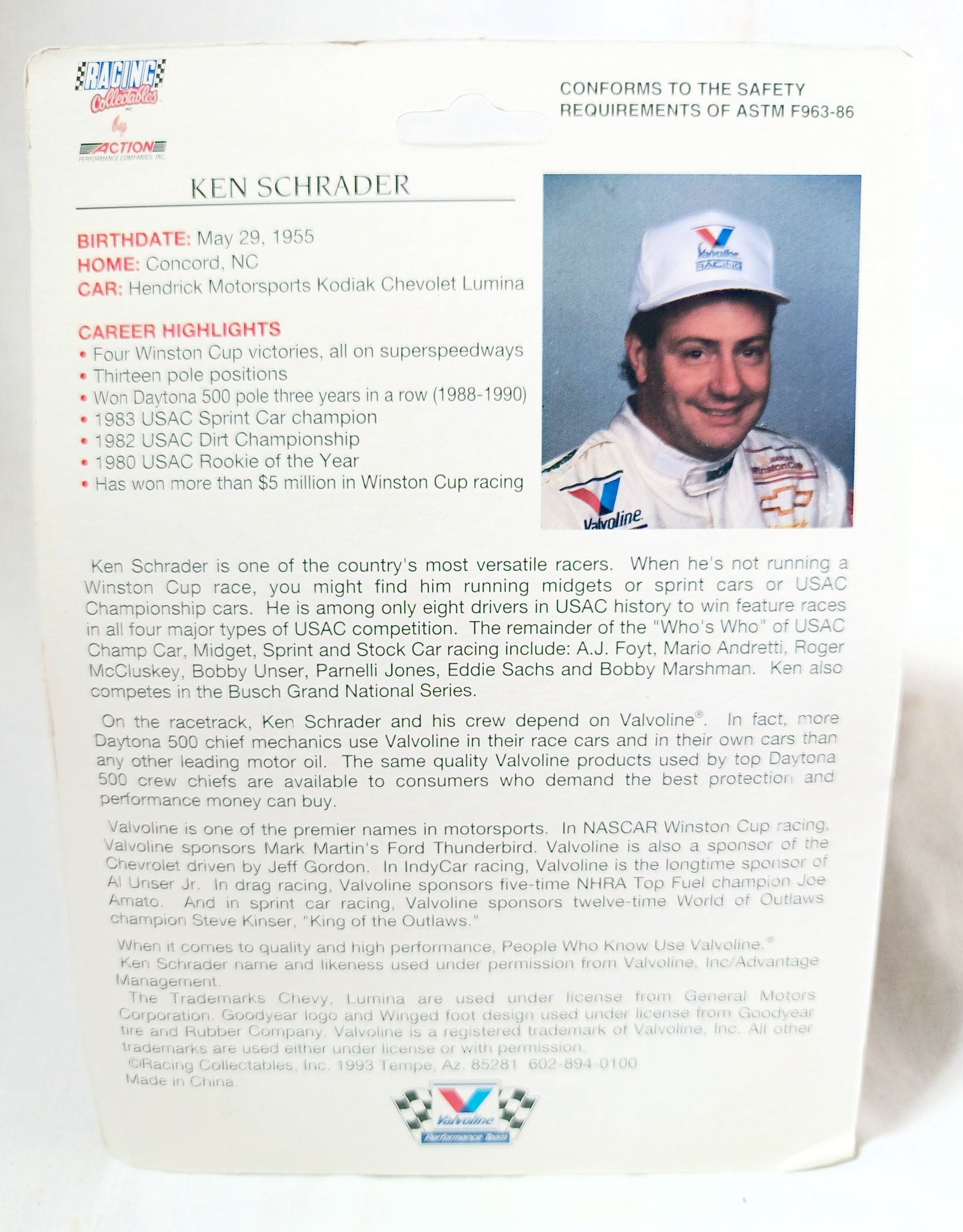 Action Racing Collectibles '93 Valvoline Performance Team Ken Schrader - TulipStuff
