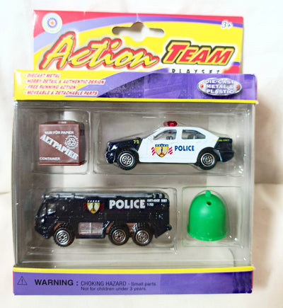 Action Team Playset Police Sedan Anti-Riot Unit Truck Singafund 1990's - TulipStuff