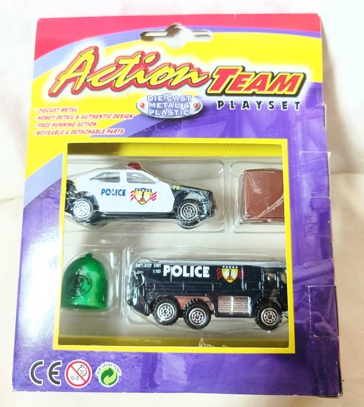 Action Team Playset Police Sedan Anti-Riot Unit Truck Singafund 1990's - TulipStuff