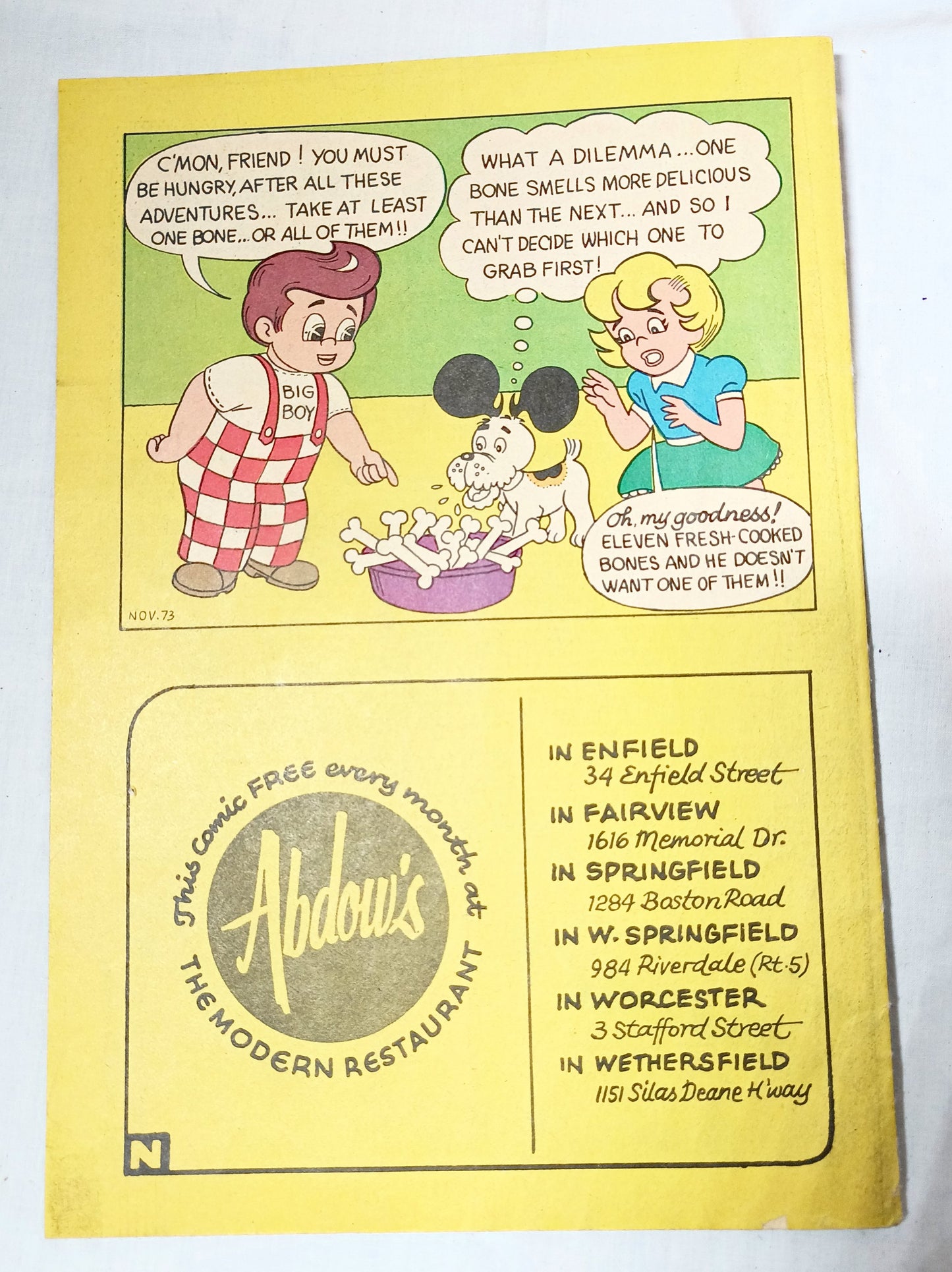 Adventures Of The Big Boy Issue #199 Abdow's Restaurant Comic Nov 1973 - TulipStuff
