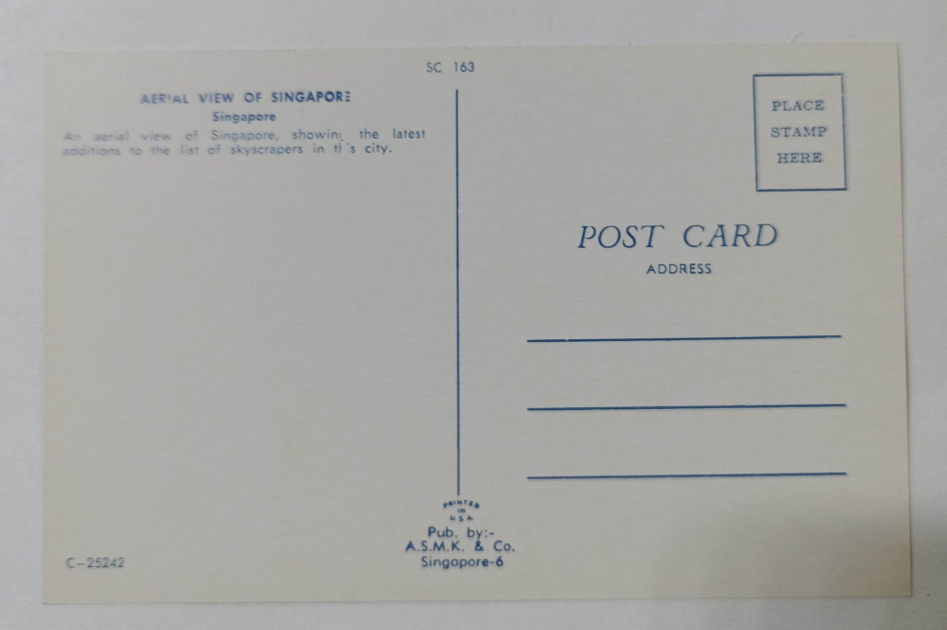 Aerial View Singapore Skyscrapers Harbor Early 1960's Postcard - TulipStuff