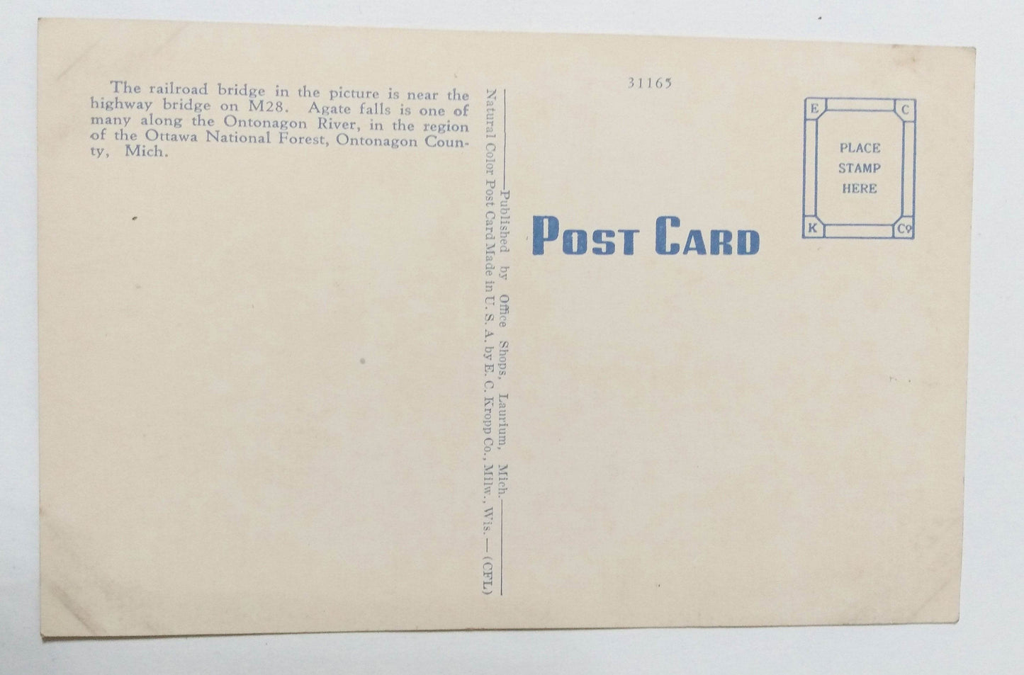 Agate Falls Railroad Bridge Ottawa Nat'l Forest Ontonagon County 1930's - TulipStuff