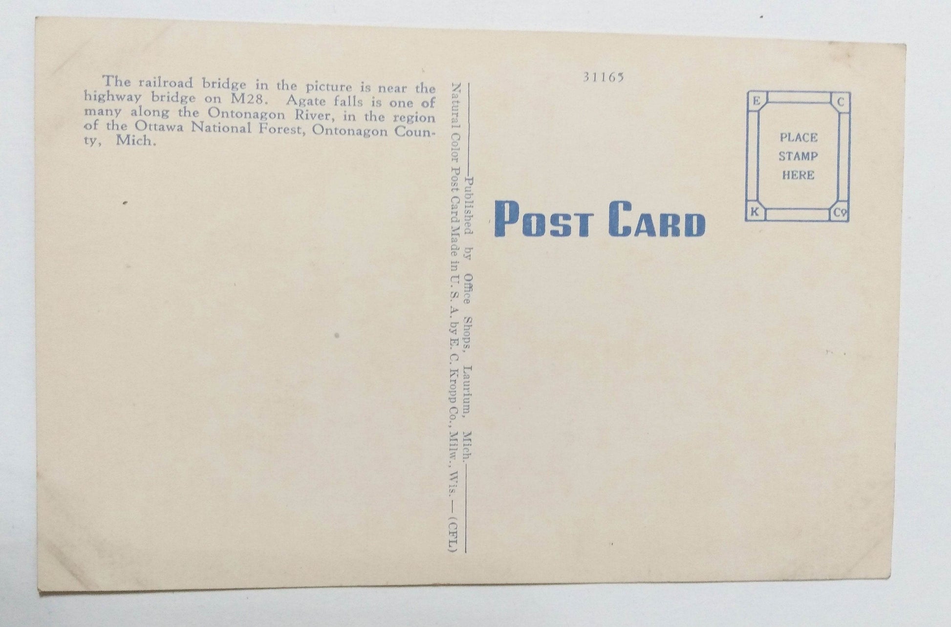 Agate Falls Railroad Bridge Ottawa Nat'l Forest Ontonagon County 1930's - TulipStuff