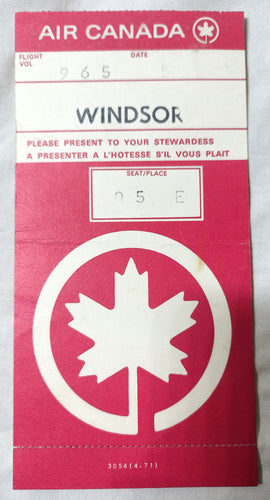 Air Canada Flight 965 Windsor Ontario Boarding Pass 1971 - TulipStuff