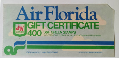Air Florida 400 S&H Green Stamps Gift Certificate Promo 1982 - TulipStuff