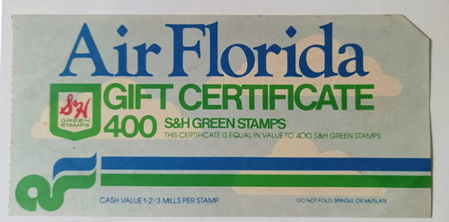 Air Florida 400 S&H Green Stamps Gift Certificate Promo 1982 - TulipStuff