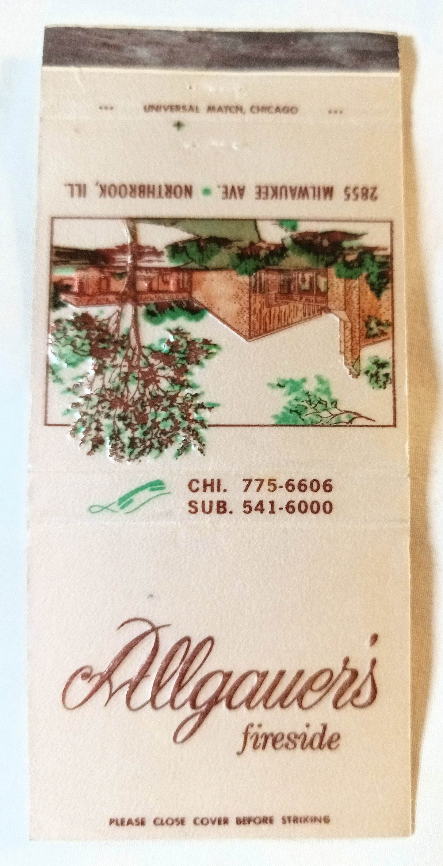 Allgauer's Fireside Restaurant Northbrook Illinois Matchbook Cover 1970's - TulipStuff