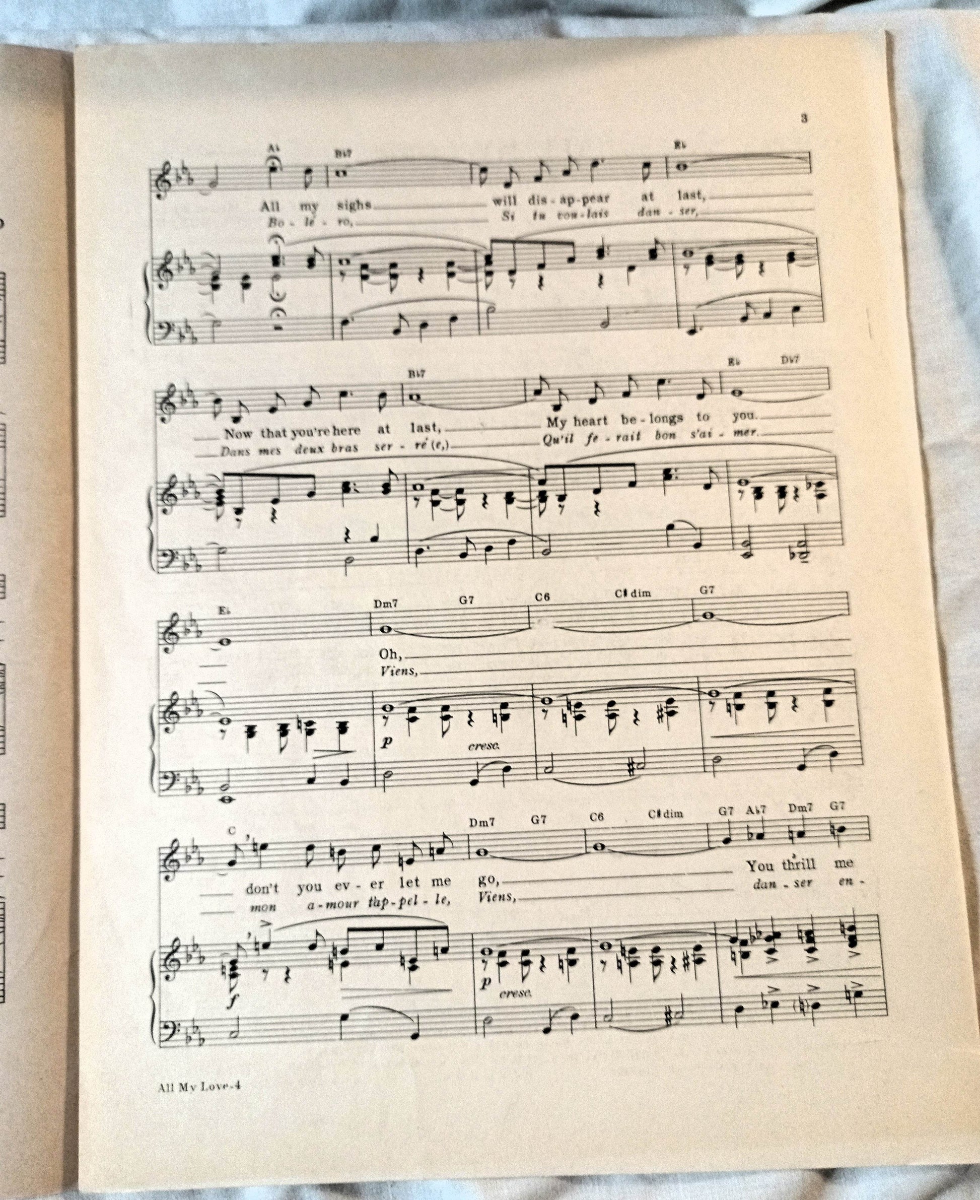 All My Love (Bolero) Patti Page Paul Durand Sheet Music 1950 - TulipStuff