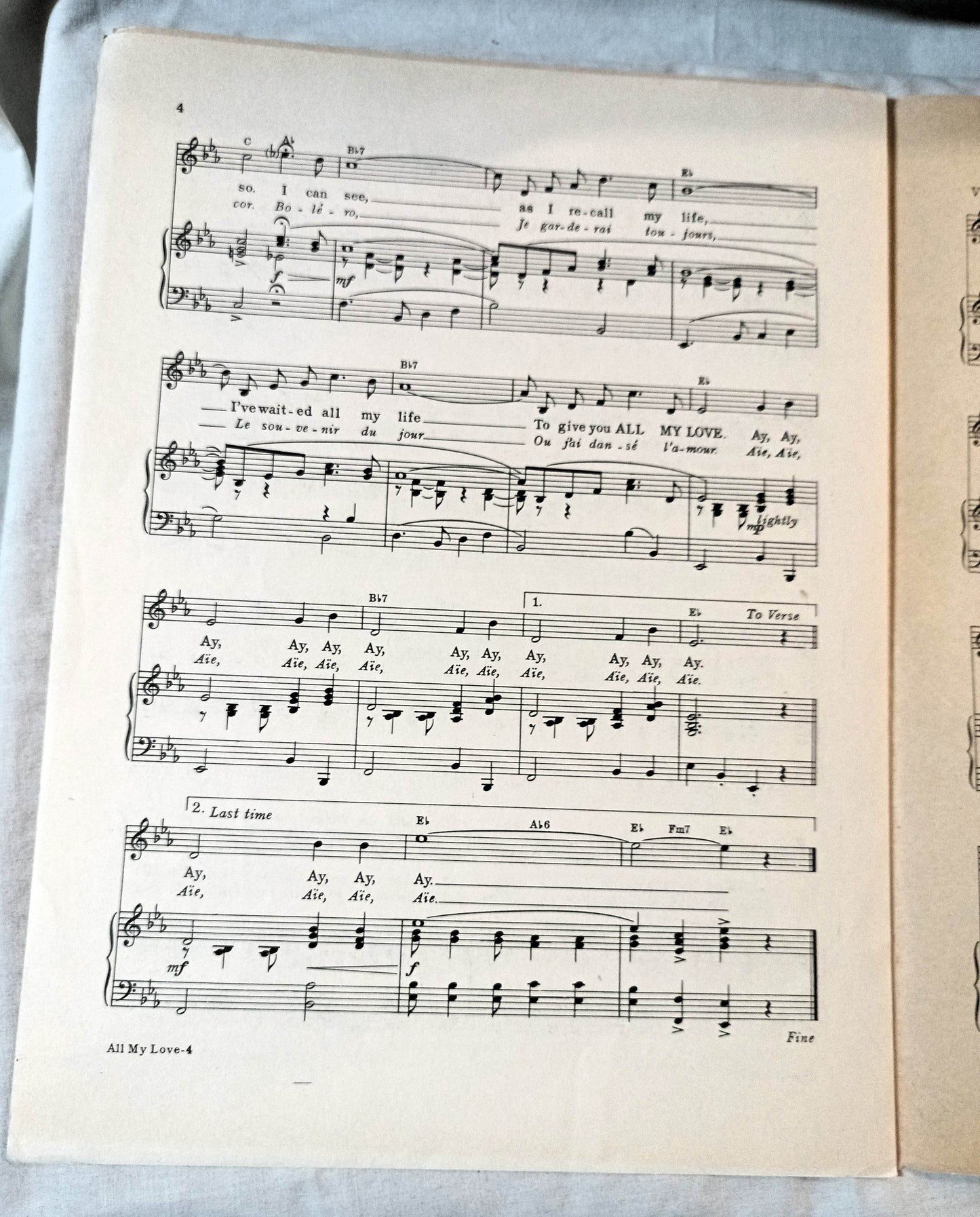 All My Love (Bolero) Patti Page Paul Durand Sheet Music 1950 - TulipStuff